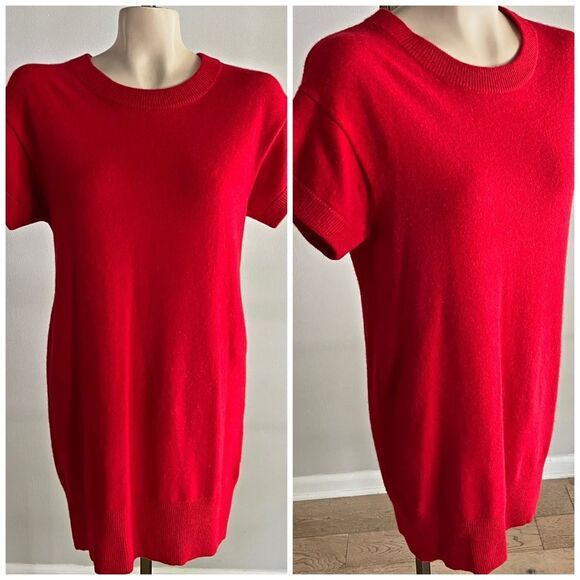 Banana Republic Red Cashmere Sweater Dress M 100% Cashmere Short Sleeve - Picture 1 of 7